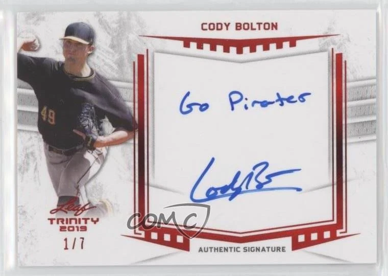 2019 Leaf Trinity Auto Inscriptions Red /7 Cody Bolton #A-CB3 Auto - Image 1 of 2