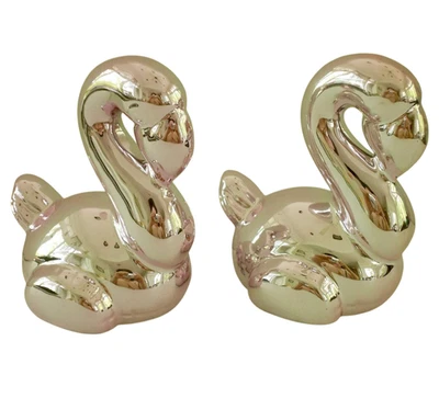 Par de estatuillas de flamencos de gres con acabado metálico rosa Greenbrier dorado Foto 1 de 2