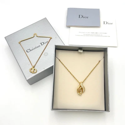 Autêntico Christian Dior Colar de Strass/CD Logotipo Corrente de Gravata GD Conjunto 2 Com Caixa BA110153 - Imagem 1 de 4