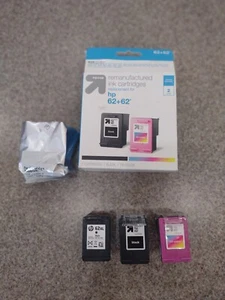 3 HP 62 Ink Cartridges - 1 HP 63XL, 2 Remanufactured 62 Black & 62 Tri-Color New - Picture 1 of 7