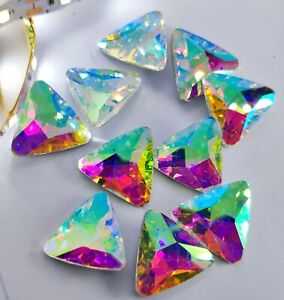 Glass crystals 18mm 10pcs triangle shape Rainbow Clear AB colours Glue on Beads
