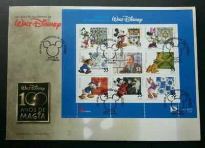 [SJ] Portugal 100 Years Of Birth Walt Disney 2001 Animation Cartoon Mickey (FDC) - Image 1 of 4