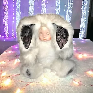 VTG Wondertreats Baby Bunny White Rabbit Plush Doll Porcelain Face Jointed 15” - Picture 1 of 11