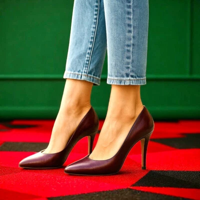 Charles Jourdan Francia Vintage Años 80 Cuero Borgoña Zapatos de salón Mujer Talla 8 Foto 1 de 4