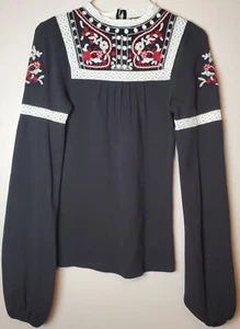 Free People Cozy On Up Top Long Sleeve Embroidered Lace Prairie Cottagecore S - Picture 1 of 11