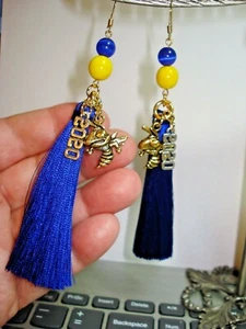 4 3/4" Tassel 2020 (?) Blue & Gold Saline, Michigan Hornets Graduate Earrings - Picture 1 of 8