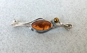 STERLINGSILBER JUGENDSTIL BERNSTEINFARBENE BROSCHE Pin - Bild 1 von 5