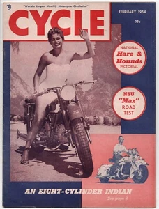 Cycle Magazine Pinup girl on Motorcyle cover February 1954 Indian Triumph - Picture 1 of 5