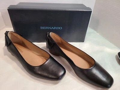 Bernardo Black Calf Leather Ballet Flats "Eloise" Bow Detail  Sz 7.5M - Image 1 of 4