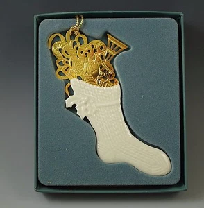 LENOX MADE IN USA GOLD STOCKING ORNAMENT BONE CHINA BOXED - Picture 1 of 4