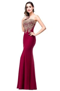 Elegantes Meerjungfrau Abendkleid Damen goldene Applikationen Spitze royalblau Herzausschnitt - Bild 1 von 29