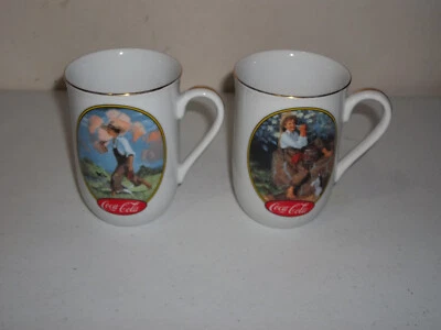 2 tazas de Coca Cola 1987 vintage con borde dorado verano The Old Oaken Bucket L@@@K Foto 1 de 4