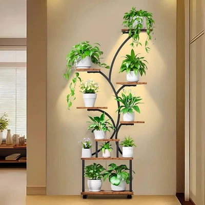 Soporte para plantas de interior de 62" con luces de crecimiento Estante de exhibición de 8 niveles para jardín del hogar Foto 1 de 4