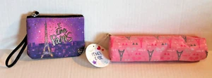 LOT Girl's Paris Wristlet Coin Purse & Pink Eiffel Tower Zippered Pencil Case - Picture 1 of 4