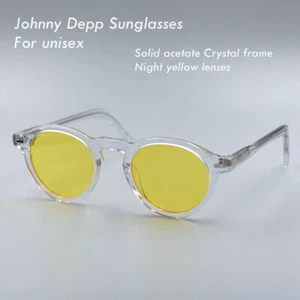 Men round sunglasses johnny depp glasses women hand made night yellow sunglasses - Picture 1 of 9