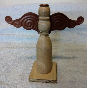 Engel Statue | Bauernhaus rustikale Weihnachtsdeko Holz und Metall Figur - Bild 1 von 6