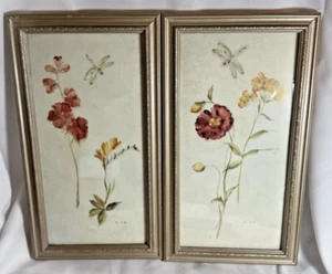 Pair of Vintage Cheri Blum Framed Wildflowers and Butterfly Watercolor Prints - Picture 1 of 11