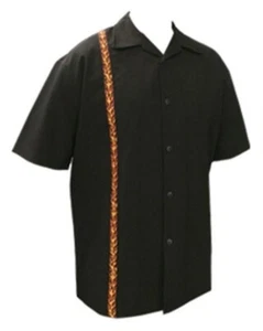 ROCKABILLY SHIRT XS chest 42" Mens Black Bowling FLAME Panel Poplin ROCK STEADY - Picture 1 of 1