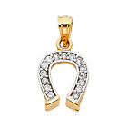 14K Yellow Gold Cubic Zirconia Lucky Horsehoe Pendant For Chain
