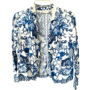 Chico’s Size Small Blue White Scroll blazer jacket size S - 6-8 - Picture 1 of 11