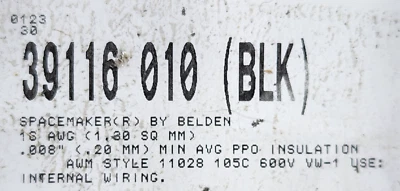 Cable de plomo PPO marcapasos Belden 39116 #16awg UL-11028 105C 600V ZH negro/10 pies Foto 1 de 4