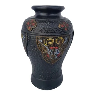 Vintage Tokanabe Ware Art Pottery Vase Made in Japan 1920s Black Decor textured - Picture 1 of 11