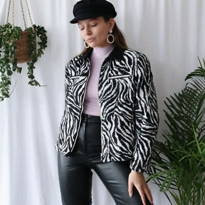 y2k faux fur zebra print jacket UK 14 - Picture 1 of 4