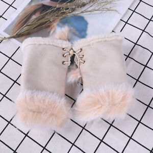 1 Pair Womens Winter Warm Gloves Faux Rabbit Fur Hand Wrist Fingerless Gloves
