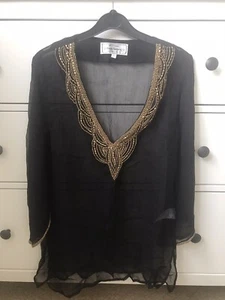 Miss Tunica Sheer Black with Gold Detailing Beach Cover Up/Dress (Size S) - Picture 1 of 6