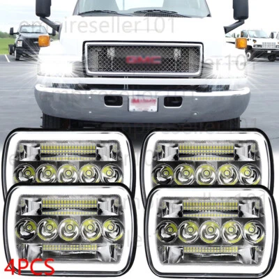 For GMC C4500 C5500 Topkick 2003-2009 4PC Chrome 4x6" LED Headlights Hi/Lo Beam - Image 1 of 4