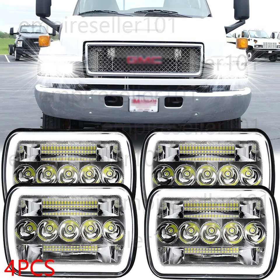 For GMC C4500 C5500 Topkick 2003-2009 4PC Chrome 4x6" LED Headlights Hi/Lo Beam - Image 1 of 4