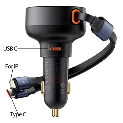 Carregador rápido de carro Baseus 60W 2 em 1 cabo retrátil SCP 25W QC PD 30W telefone - Imagem 1 de 4
