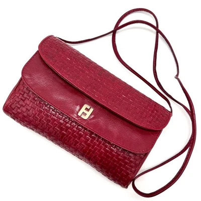 Auténtico bolso de hombro Fendi FF Interlace 2 vías cuero rojo vintage Foto 1 de 4
