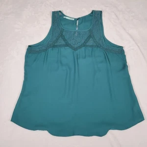 Maurices Womens Sheer Lace Front Tank Top Sz XL Keyhole Back Teal Silky Workwear - Picture 1 of 9