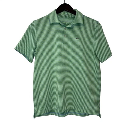 Vineyard Vines Sankaty Golf Polo Boys Youth XL (18) Blue Green Stripe 3 Button - Image 1 of 4