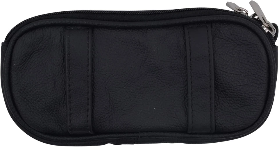 Marshal Genuine Leather Zippered Double Eyeglass Sunglasses Case Holder Black