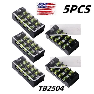 5pcs Barrier Terminal Block 25A 600V Dual Row 4 Pole Position Screw TB-2504L - Picture 1 of 11