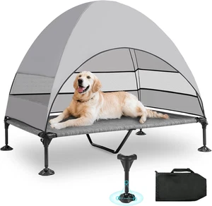 Elvated Hundebett mit Baldachin, tragbares erhöhtes Outdoor Hundebett mit Antirutschfüßen, - Bild 1 von 12