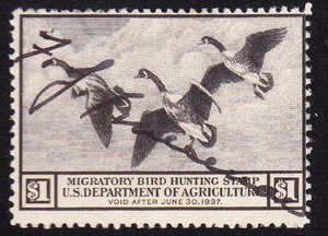 US Scott RW3 old $1 Migratory Bird "Duck" Hunting stamp U/VF CV $100 - Picture 1 of 1