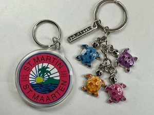 Caribbean Islands St. Martin Sea Turtle Charms St. Maarten Keychains Lot of 2 - Picture 1 of 6