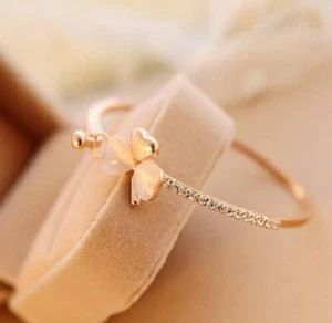 Brazalete de flores de trébol de oro sintético ópalo de imitación para mujer - Imagen 1 de 7