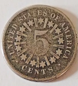 Two 1867 Coins Shield Nickel (1 With Rays, 1 No Rays) - Picture 1 of 7