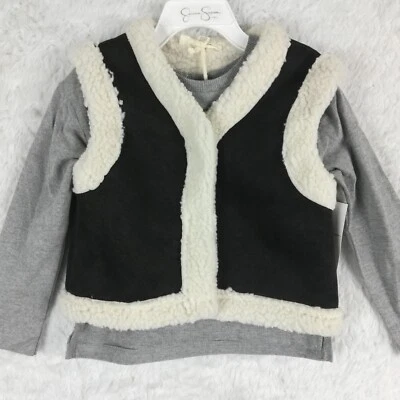 Jessica Simpson Niñas Chaleco Sherpa Forrado Negro Manga Larga Camiseta Gris 4T Nuevo Foto 1 de 4