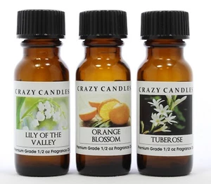 3 Oil Set Lily of the Valley, Orange Blossom, Tuberose 1/2oz Crazy Candles - Picture 1 of 1