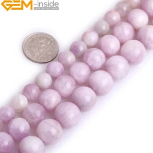 Cuentas espaciadoras sueltas redondas de piedra espodumeno de kuncita púrpura para hacer joyas 15" - Imagen 1 de 32