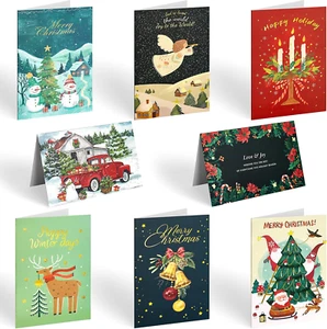 24 Pack Boxed Christmas Cards with Envelopes 8 Assorted Designs Blank Inside New - Picture 1 of 8