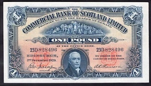Commercial Bank of Scotland. £1. 2-12-1929. 23D 828496 (PMS C)61c). VF. - Picture 1 of 2
