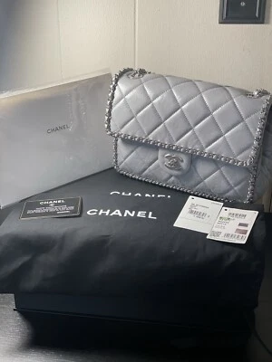 Auténtico bolso Chanel CC clásico con solapa cadena mediana grande alrededor gris paloma 20S Foto 1 de 4