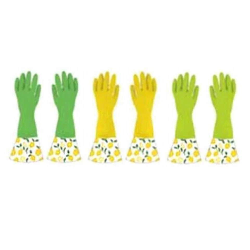 NEW Boston Warehouse Lemon Cuffed Latex Dishwashing & Cleaning Gloves