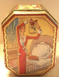 VINTAGE 1928 JEWELRY COLLECTOR'S SERIES OCTAGON DECORATIVE TIN EARLY TO BED RISE - Picture 1 of 6